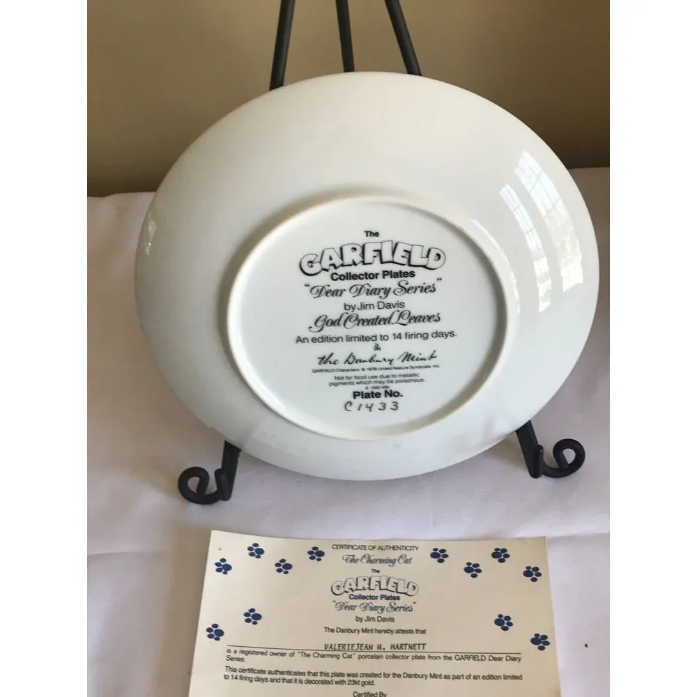 Garfield Dear Diary Series Danbury collector‎ plate GOD CREATED LEAVES W/CERT